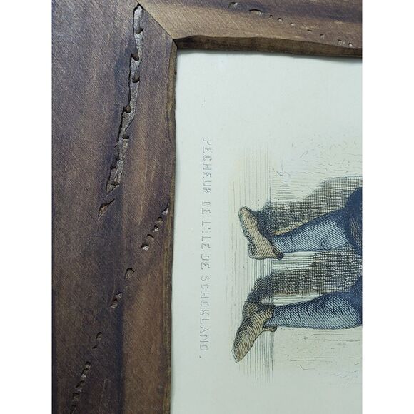 Antique Print 1823-1860 "Pecheur de lile de Schokland" in a Worm Hole Frame - Picture 10 of 10